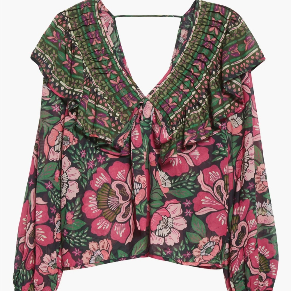 Farm Rio, Flowers Garden Long Sleeve Blouse, XS
